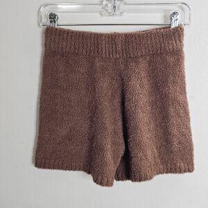 Salty Chic Brown High Waist Fuzzy Terry Cloth Stretch Short Shorts Small